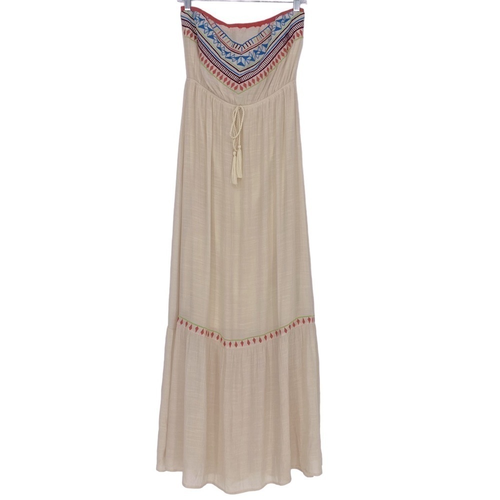 Flying Tomato beautiful strapless cream embroidered maxi sun dress, S